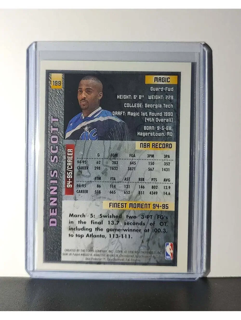 Dennis Scott 1995-96 Topps Finest NBA #199 Card Orlando Magic